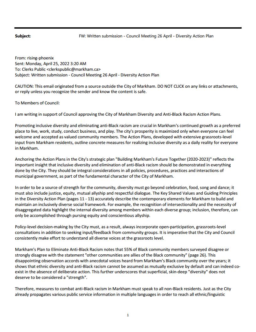 Andrew Yu submission 220426 Markham Council - Diversity Action Plan